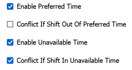 Employee availability conflict level settings