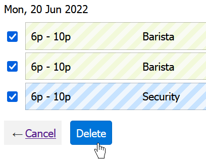 Confirm multiple shifts delete
