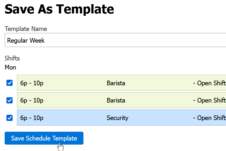 New weekly schedule template with shifts