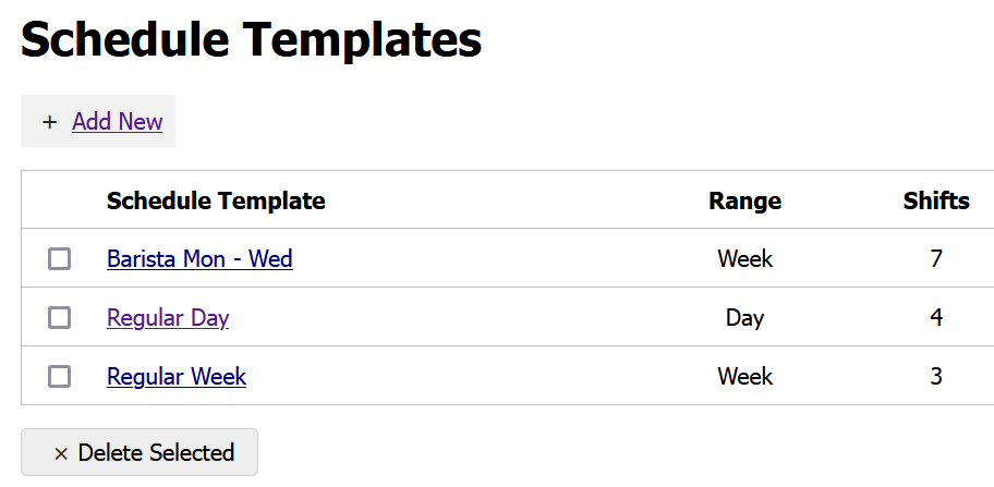 View current shift schedule templates