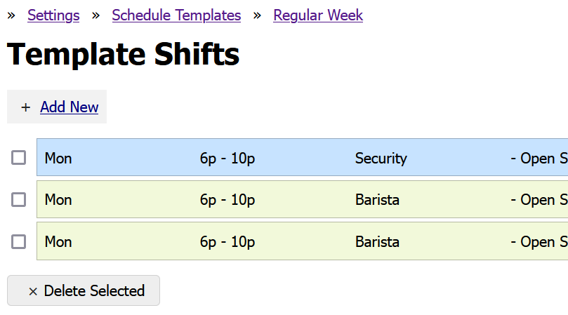 Edit shifts of a shift schedule template
