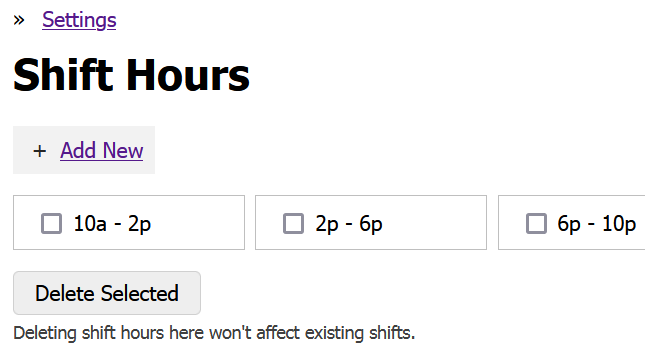 Shift start end time templates