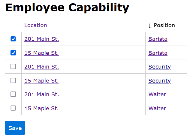 Assign employee to positions and locations