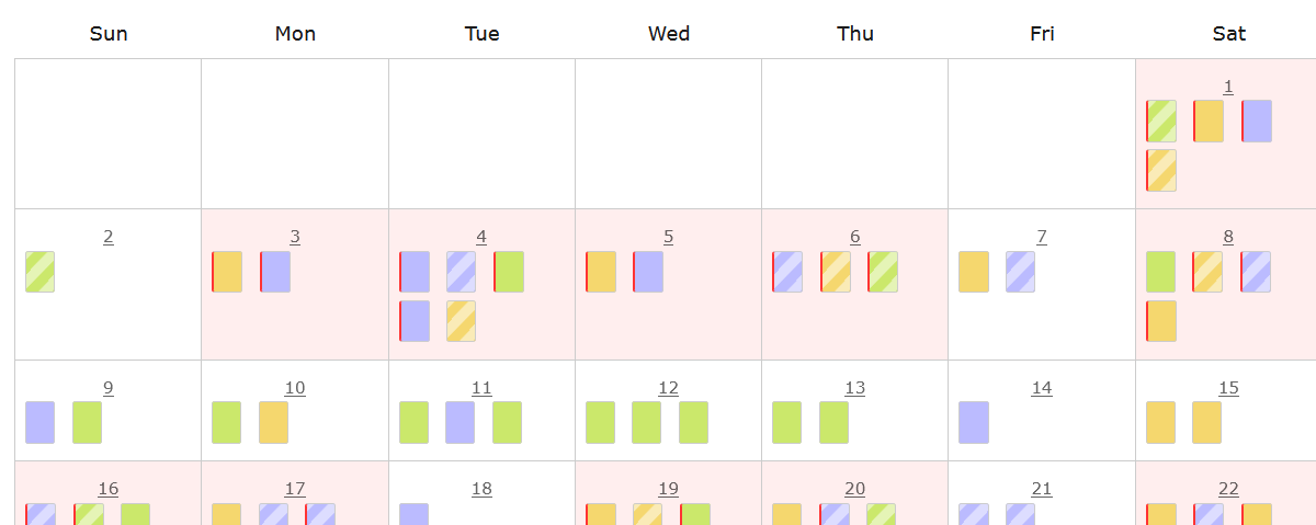 Display: 1 Month, Days of Week: All, Grid View: Calendar Table, Day View: Slim, Group By: None